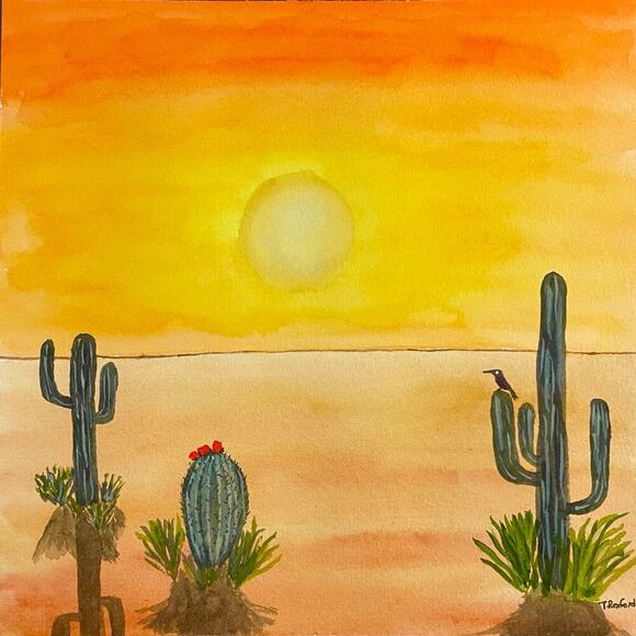 Hand Crafted Other - Hand painted watercolor original painting desert cactus